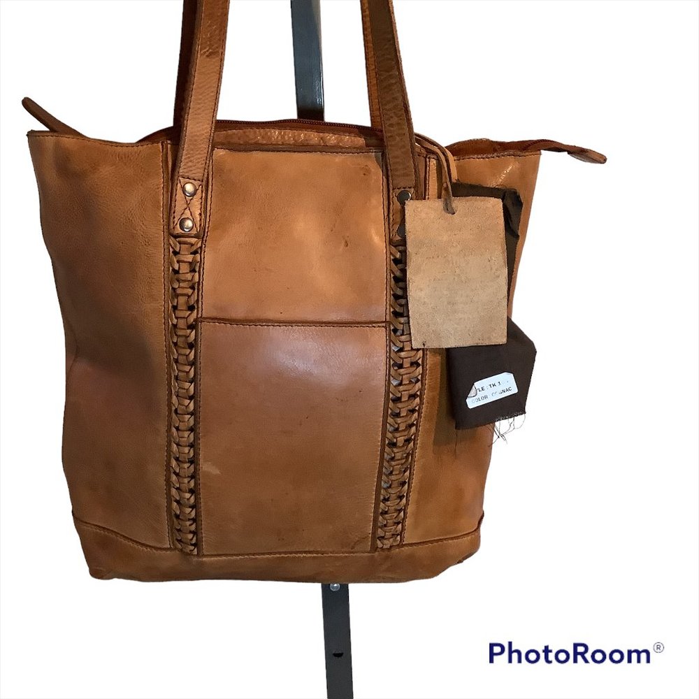 Vilenca Holland Leather Braided Detail Tote Bag New (flaws)